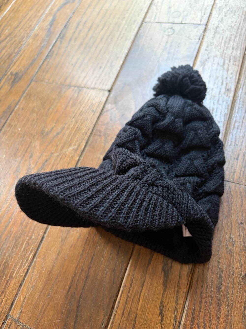 Made in Japan Black Knit Pom Beanie Cap with Visor